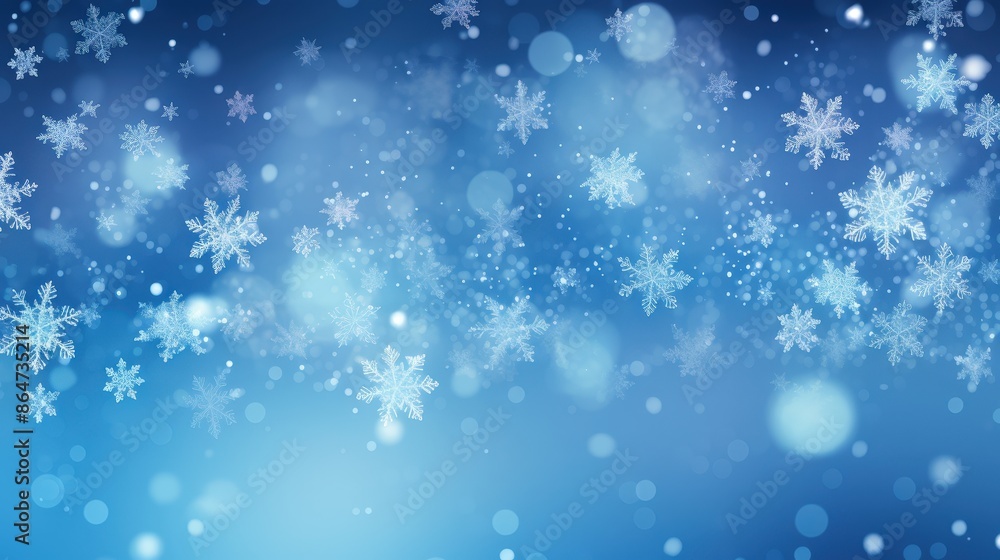 Wintery Snowflakes Falling on Blue Background Wintery Snowflakes Falling on Blue Background