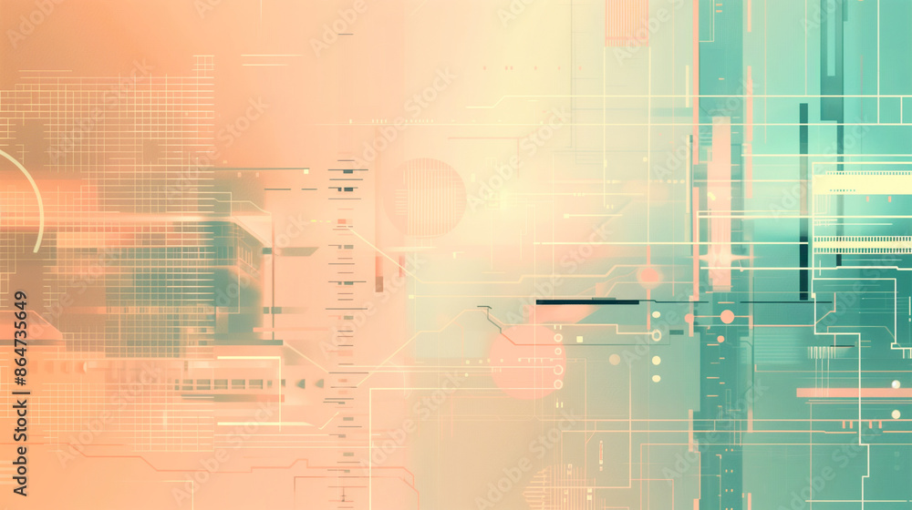 Obraz premium Graphic design background of tech scene or neon light blue beige tone.