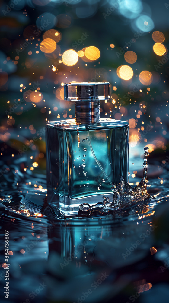 Beautiful perfume bottle in water outdoors Beautiful perfume bottle in water outdoors