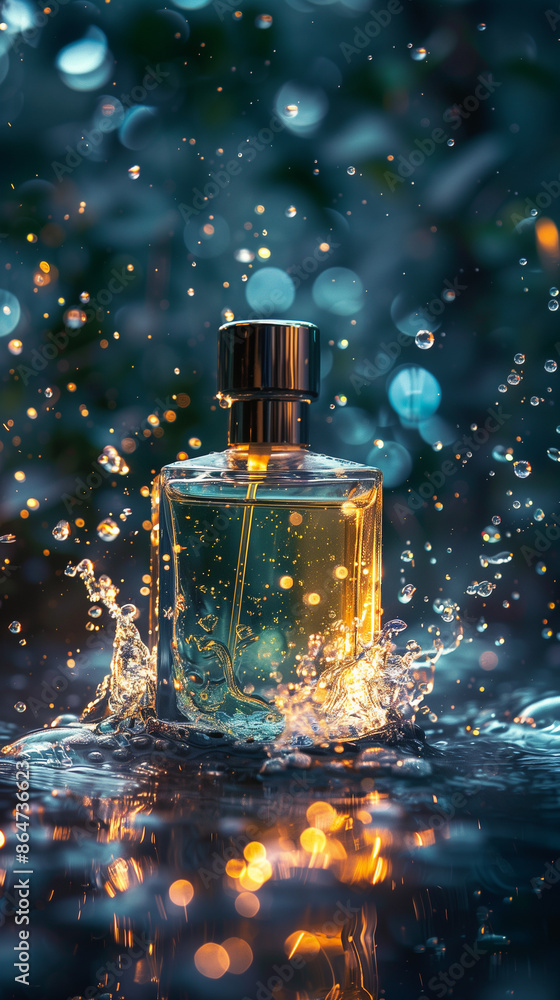 Beautiful perfume bottle in water outdoors Beautiful perfume bottle in water outdoors