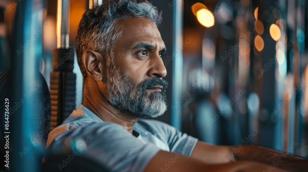 Dedication to Fitness: Indian Man in His Forties Lifting Weights at the Gym Dedication to Fitness: Indian Man in His Forties Lifting Weights at the Gym