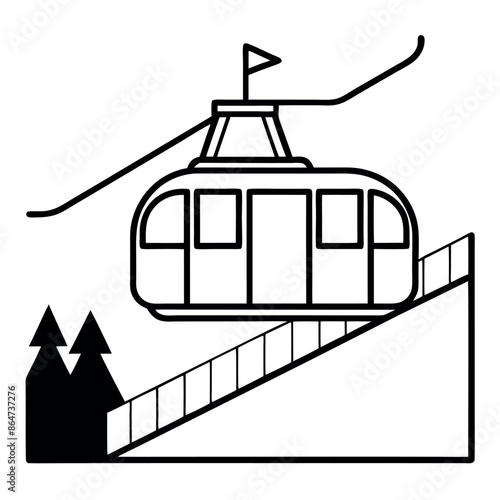 Ski cableway emblem for cabins in vector illustration
