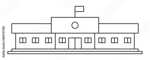 school building line art icon, university symbol. simple design isolated on outih background