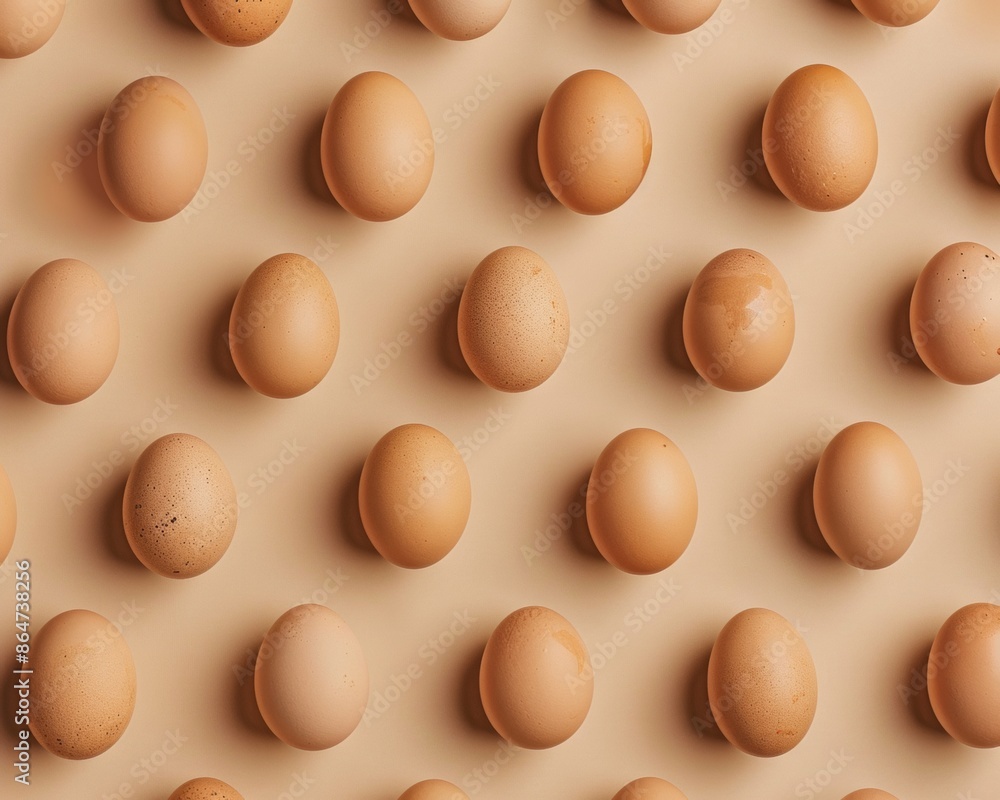 Artistic Display of Brown Eggs on Beige Background in Sunlit, Warm Color Scheme Featuring Consistent Spacing and Soft Shadows Artistic Display of Brown Eggs on Beige Background in Sunlit, Warm Color Scheme Featuring Consistent Spacing and Soft Shadows