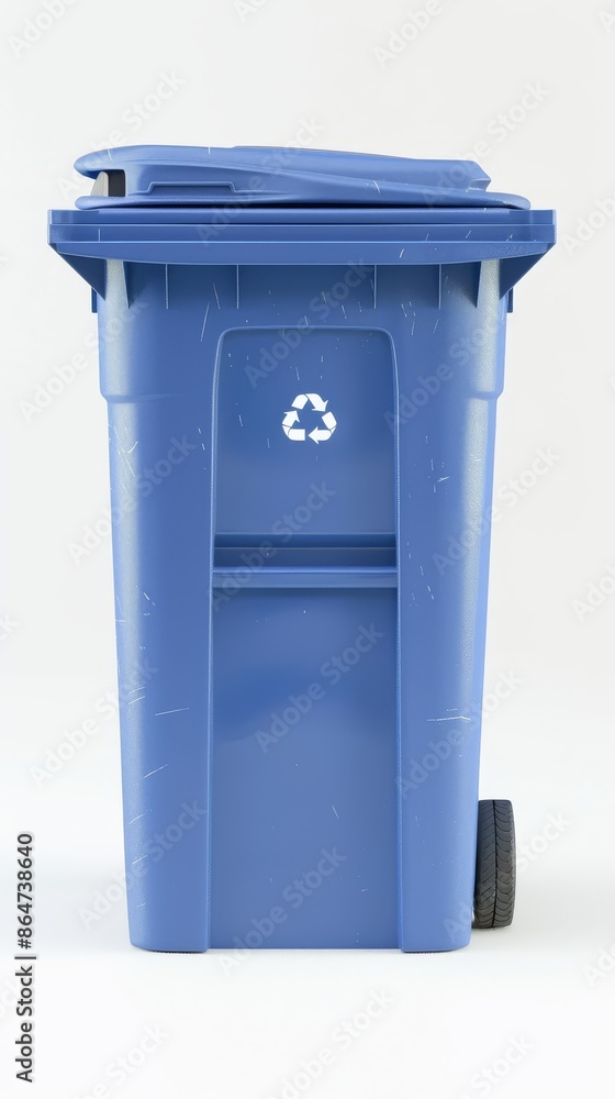 Isolated old dirty blue trash can on a white background Isolated old dirty blue trash can on a white background