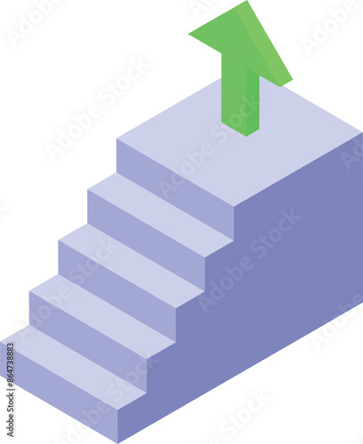 Staircase is leading upwards where a green arrow is indicating positive growth