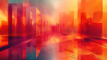 Crédence de cuisine Rouge Abstract Futuristic Landscape with colour Orange  © Damen