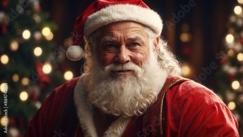 Illustration of jolly Santa Claus, digital art.