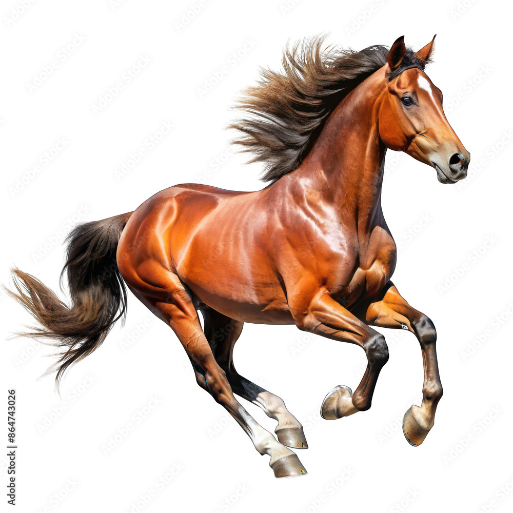 Obraz premium Brown horse running at high speed isolated on transparent background