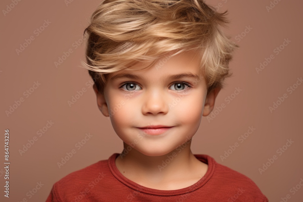Portrait of a cute little boy with blond hair on brown background Portrait of a cute little boy with blond hair on brown background