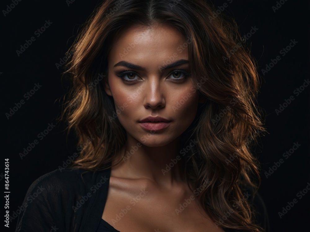 Fototapeta premium Beautiful sexy woman on black background.