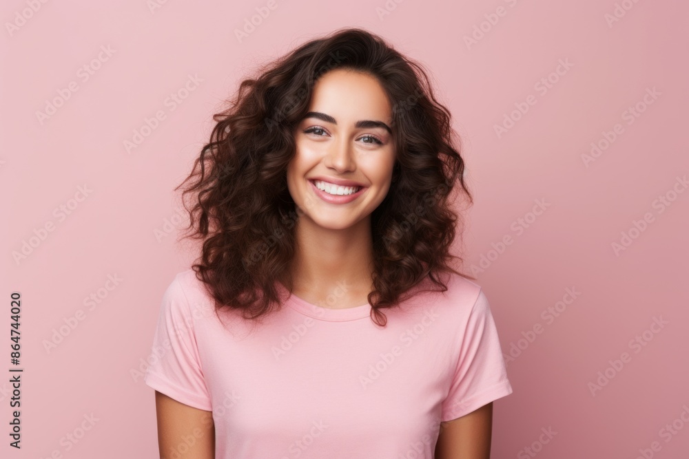 Portrait of beautiful young happy smiling woman, over pink background. Portrait of beautiful young happy smiling woman, over pink background.