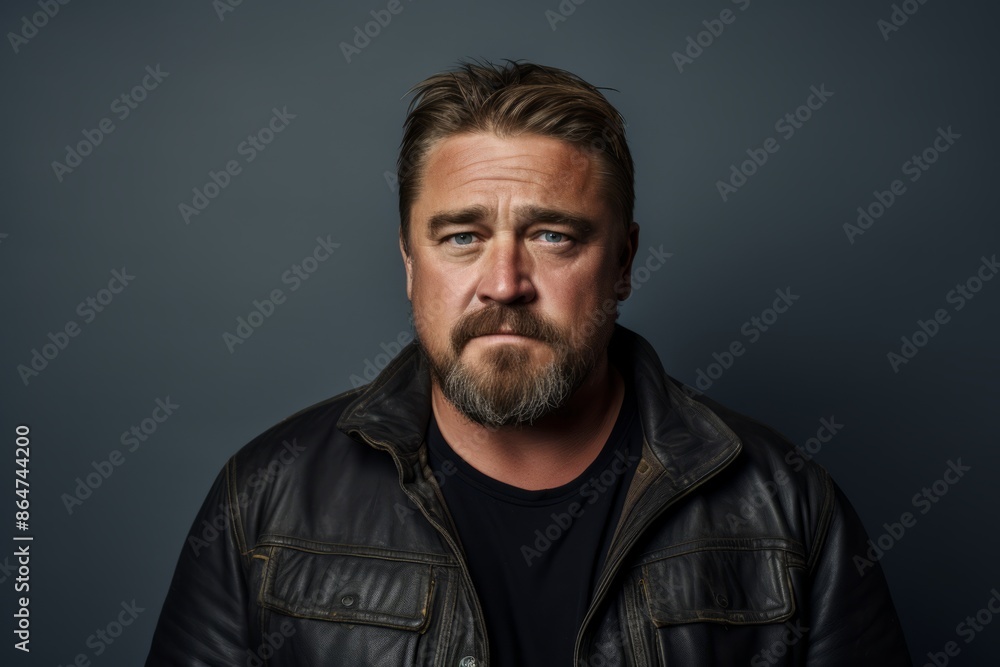 Portrait of a stylish man with a beard in a leather jacket. Portrait of a stylish man with a beard in a leather jacket.