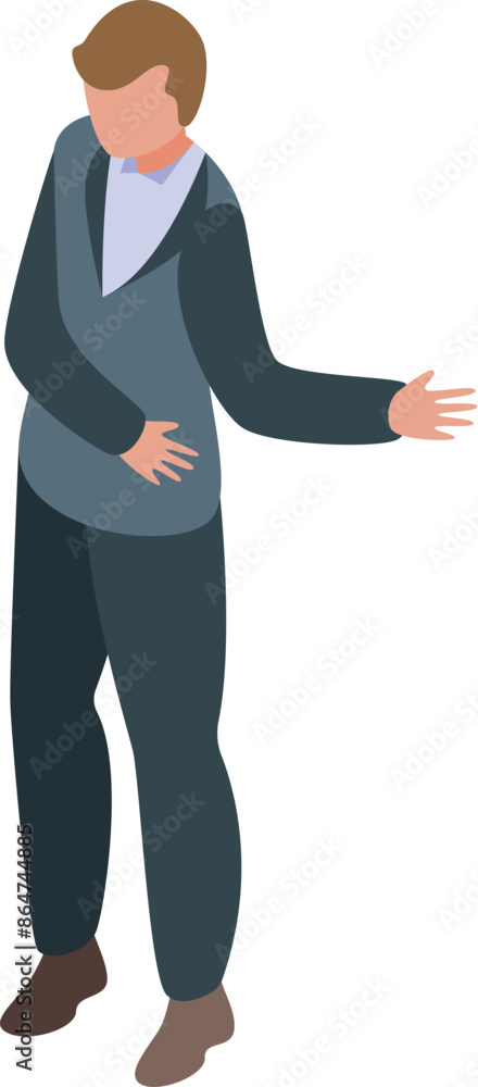 Businessman presenting something using hand gestures isometric illustration Businessman presenting something using hand gestures isometric illustration