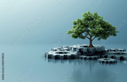 A tree is growing on top of a gear by AI generated image