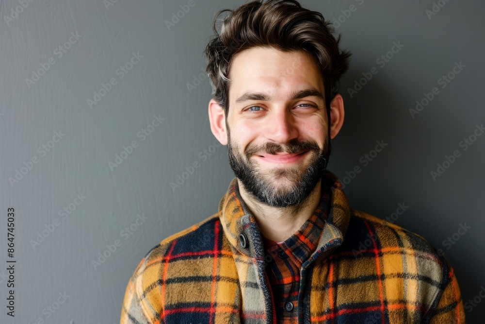Portrait of a handsome man with beard and mustache smiling at the camera Portrait of a handsome man with beard and mustache smiling at the camera