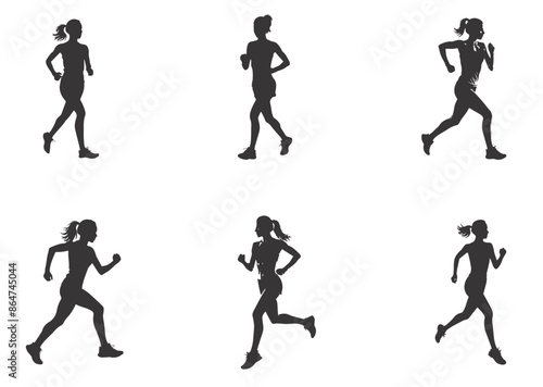 silhouette running woman. Vector people running silhouettes