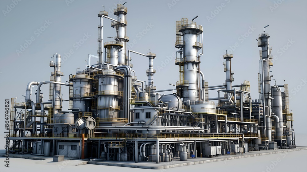 Industrial Refinery with Distillation Towers and Pipes Industrial Refinery with Distillation Towers and Pipes