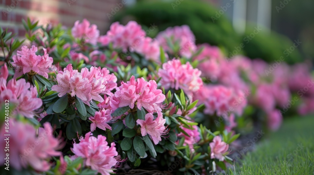 Perennial flowering shrubs in full bloom, their lush flowers and leaves creating a striking scene against a simple backdrop. Perennial flowering shrubs in full bloom, their lush flowers and leaves creating a striking scene against a simple backdrop.