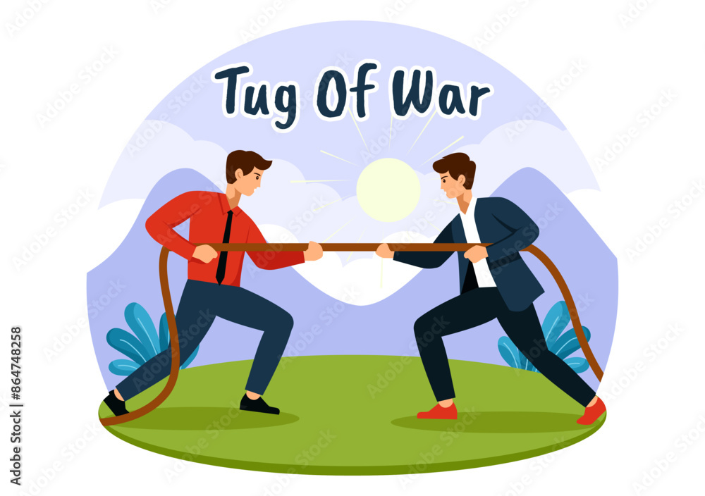 Tug of War Vector Illustration with People Pulling Opposite Ends of a Rope in a Business Competition or Other in Flat Style Cartoon Background Tug of War Vector Illustration with People Pulling Opposite Ends of a Rope in a Business Competition or Other in Flat Style Cartoon Background