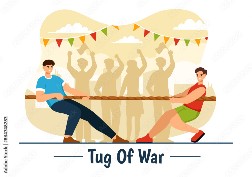 Obraz premium Tug of War Vector Illustration with People Pulling Opposite Ends of a Rope in a Business Competition or Other in Flat Style Cartoon Background