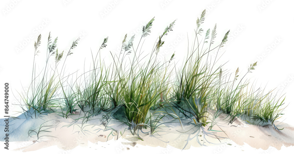 Fototapeta premium beach grass on sandy dunes artwork on white background