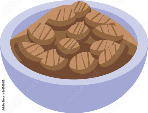 Full bowl of dry pet food is waiting for a hungry dog