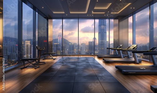 Modern Gym With City View and Treadmills During Daytime