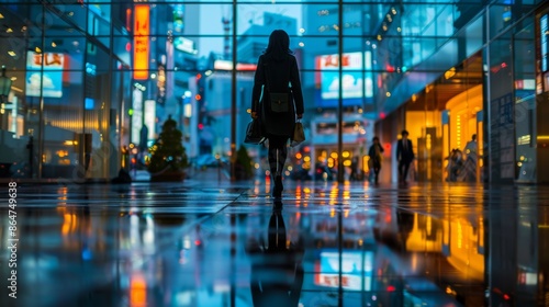 Wallpaper Mural Woman Walking in the Middle of a Metropolitan City Torontodigital.ca