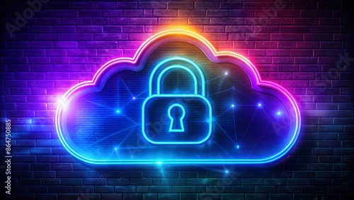 Wallpaper Mural Vibrant neon-lit cloud glows with a secure lock emblem, emphasizing the crucial need for robust data protection in modern digital landscape. Torontodigital.ca