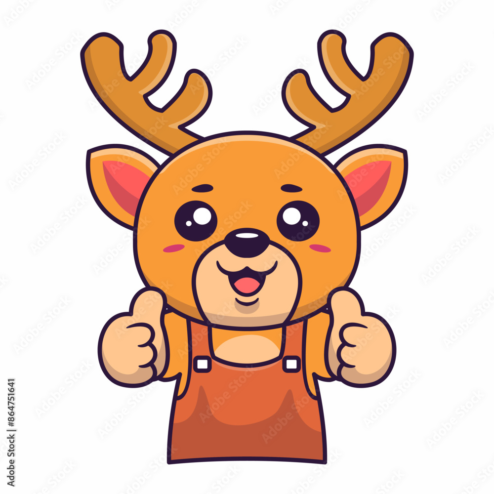 Obraz premium Cute deer barista thumbs up hand hand drawn illustration cartoon kawaii