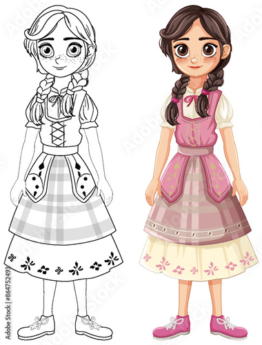 Illustration of a girl in traditional attire