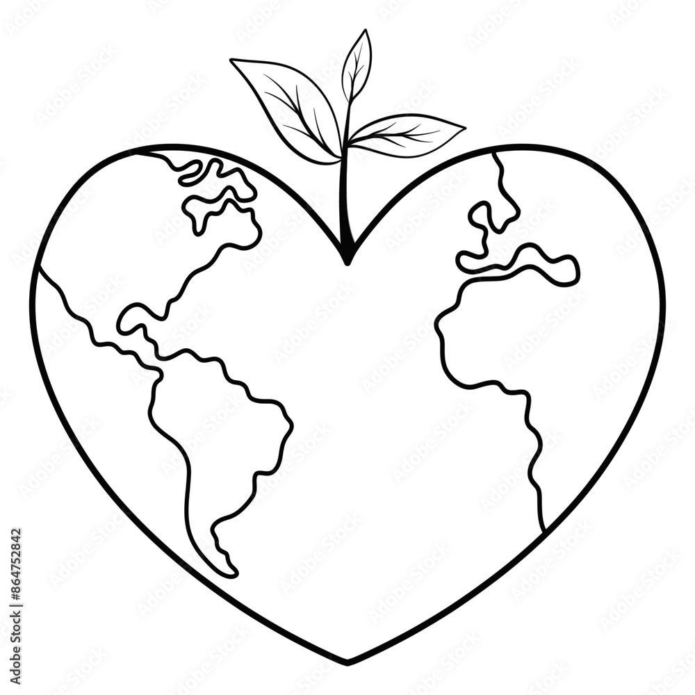 Black doodle world heart shape and small tree. Black doodle world heart shape and small tree.