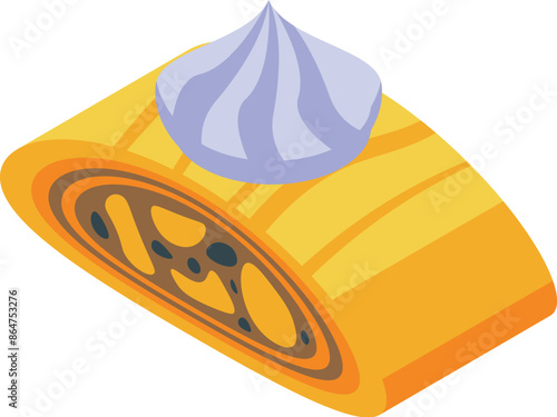 Strudel with poppy seeds filling and whipped cream topping isometric view