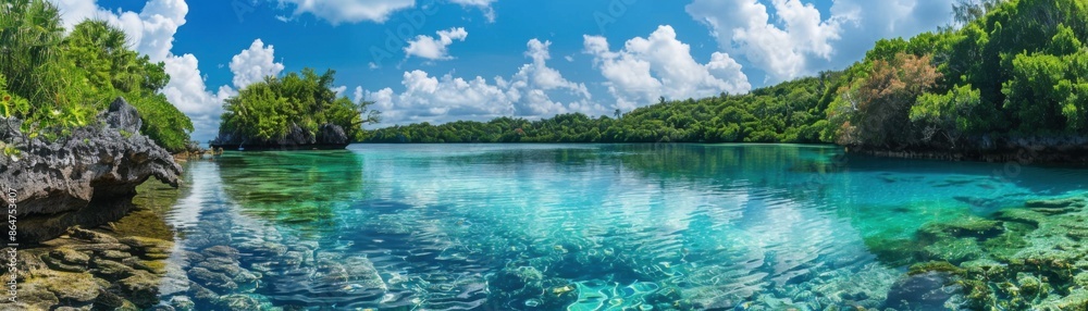 A beautiful blue ocean with a rocky shoreline A beautiful blue ocean with a rocky shoreline