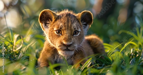 Close Up of a Lion Cub in the Grass