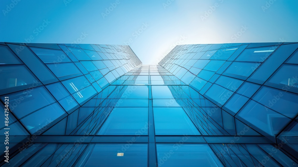 A tall building with a blue sky in the background A tall building with a blue sky in the background
