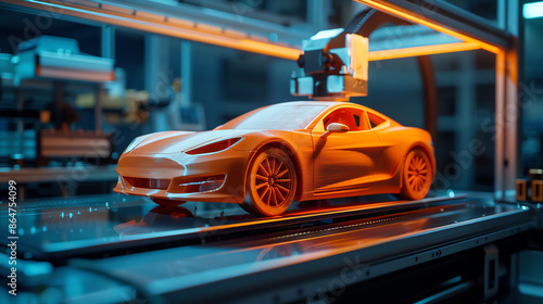 Obraz na płótnie 3D Printed Model Car in High-Tech Workshop