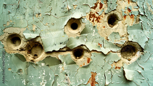 closeup hole and break mark of gunshot
