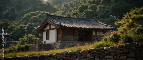 Korean traditional house, tiled house and thatched house in yangdong village. photo