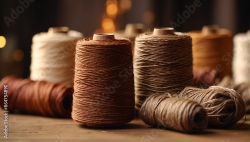 traditional handmade cotton thread from natural dye color with earth tone colour group background. photo