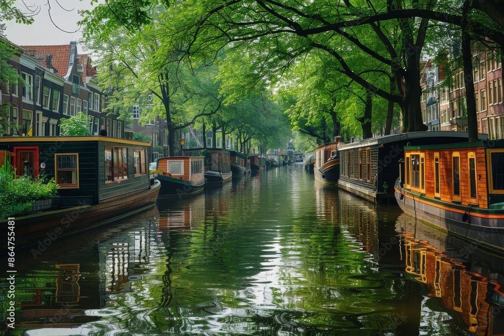 Tranquil Canal in Amsterdam, Netherlands Tranquil Canal in Amsterdam, Netherlands