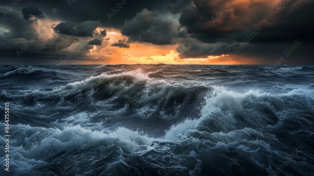 Obraz premium Stormy Ocean Waves at Sunset