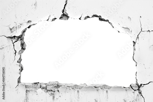 Concrete wall frame. Concrete hole as frame. PNG file. Generative AI
