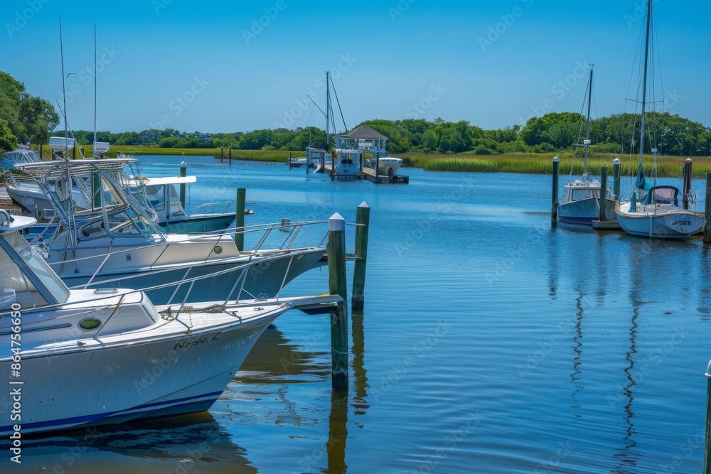 Fototapeta premium Boats Docked at a Marina on a Sunny Day
