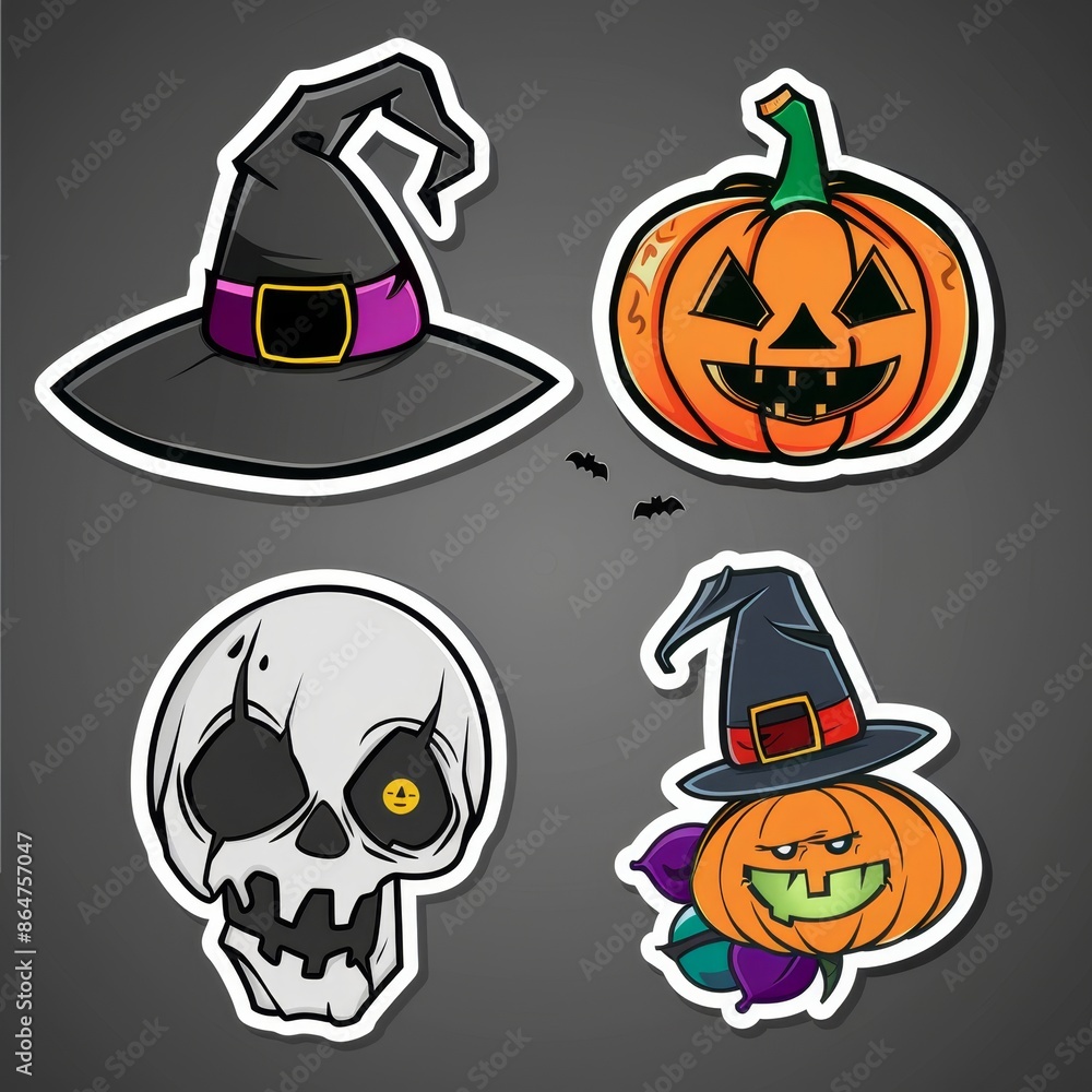 Set of cartoon funny stickers for the Halloween holiday Set of cartoon funny stickers for the Halloween holiday