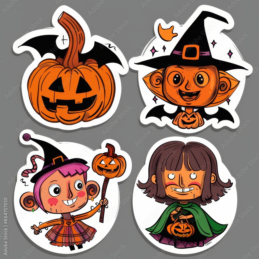 Set of cartoon funny stickers for the Halloween holiday Set of cartoon funny stickers for the Halloween holiday