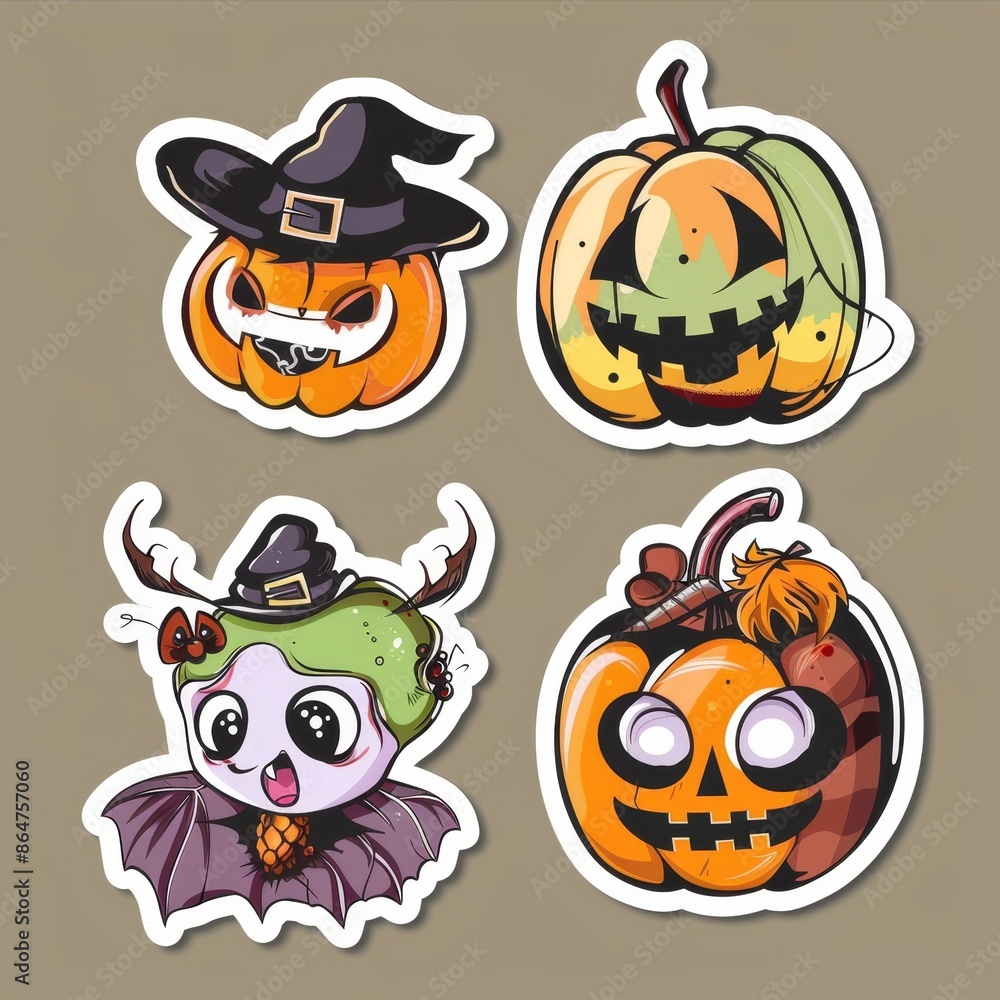 Set of cartoon funny stickers for the Halloween holiday Set of cartoon funny stickers for the Halloween holiday
