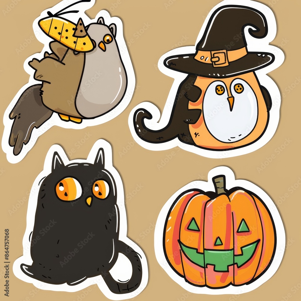 Set of cartoon funny stickers for the Halloween holiday Set of cartoon funny stickers for the Halloween holiday