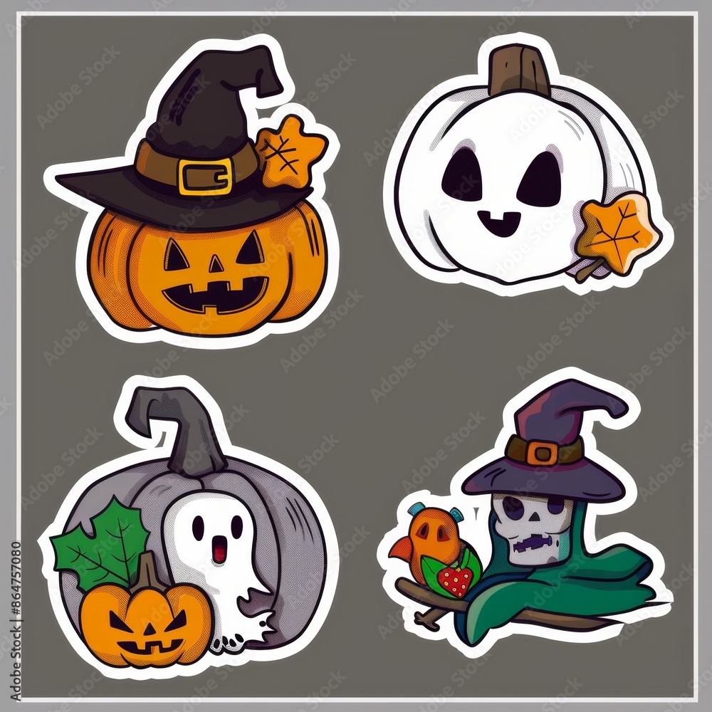 Set of cartoon funny stickers for the Halloween holiday Set of cartoon funny stickers for the Halloween holiday